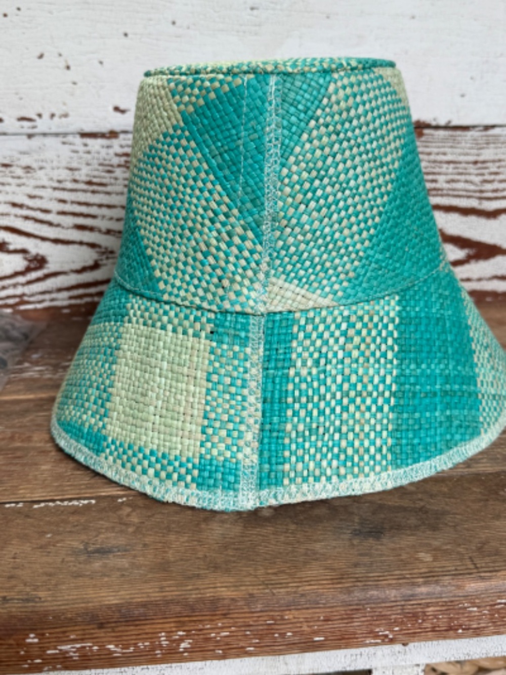 NWT $260 Artesano Blue Plaid Straw Bucket Hat Small - Picture 6 of 10